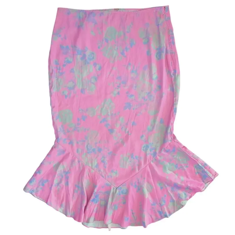 Free People Everything’s Rosie Midi Skirt Women's 15 Pink Combo Cottagecore NEW - Picture 4 of 7